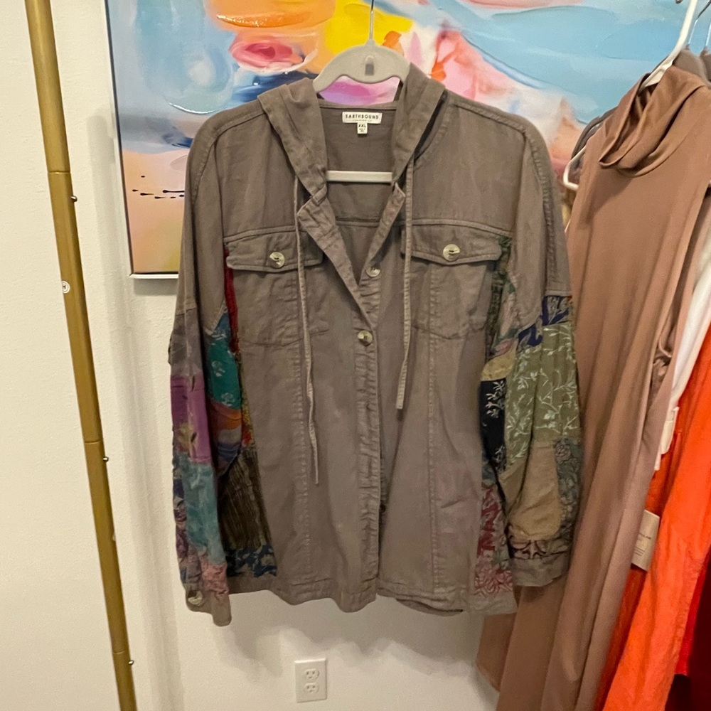 EARTHBOUND Gray Utility Jacket with Multicolor Sl… - image 1